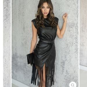 Venti 6 Faux leather top and fringe mini skirt